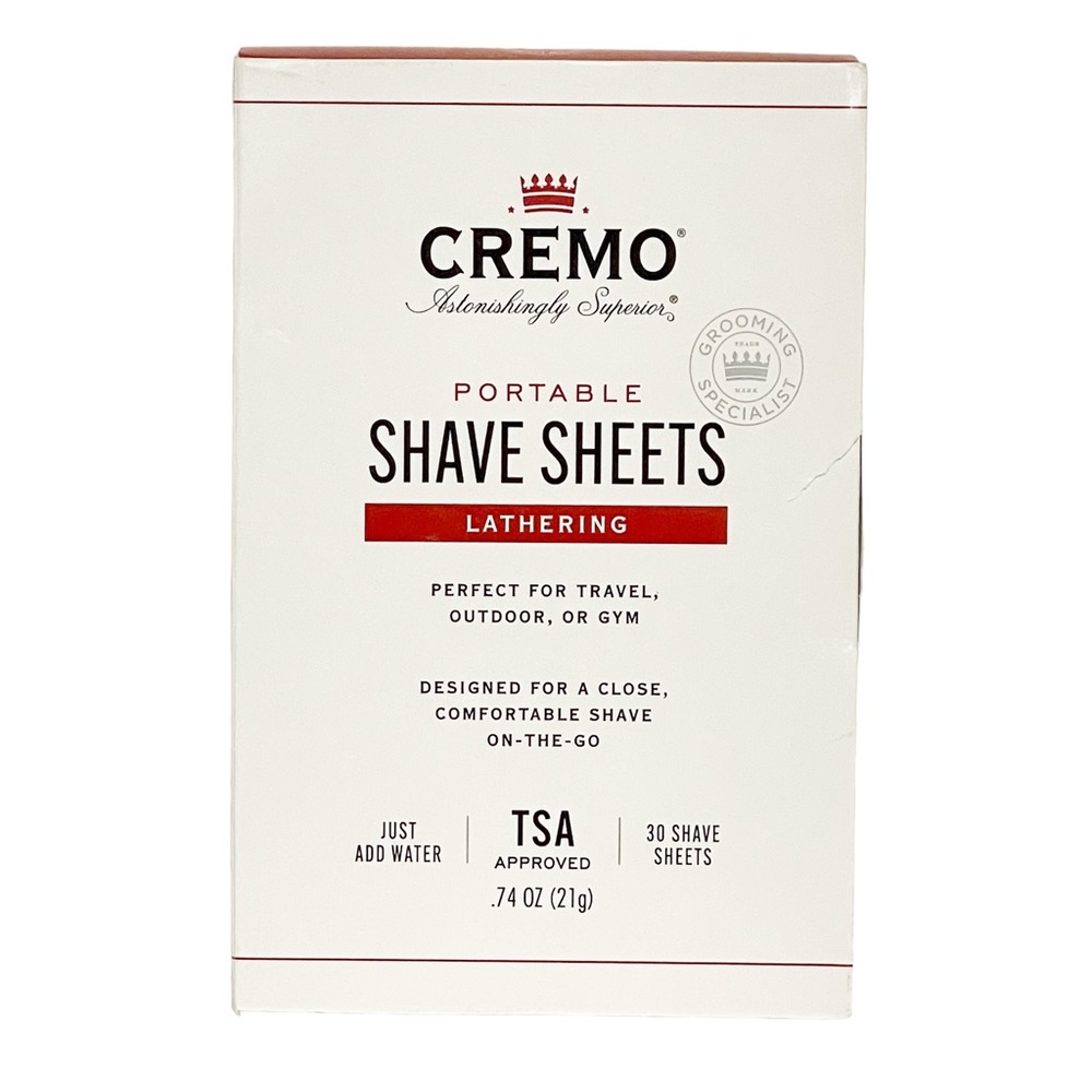 Cremo Portable Shave Sheets Lathering Travel TSA Skin Care Mens NEW